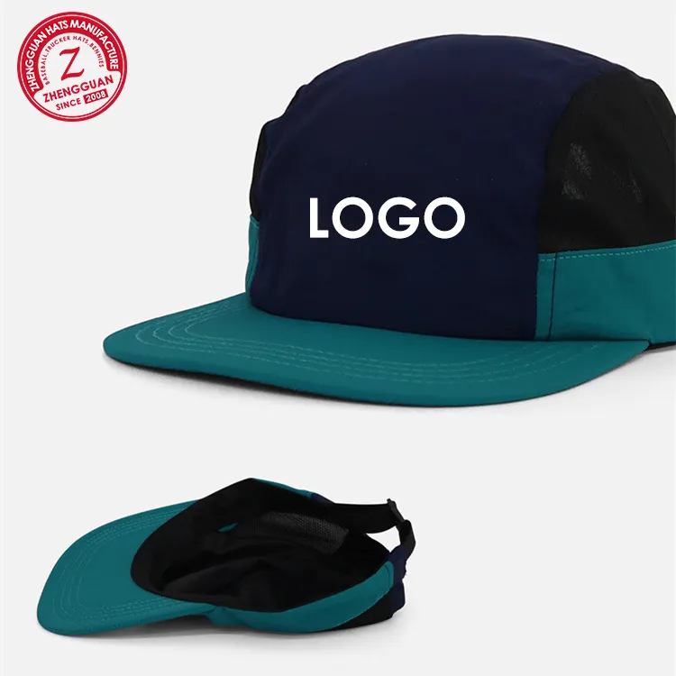 Custom Logo Embroidered 5 Panel Structured Cotton Flat Bill Hip Hop Trucker Hat Mesh Back Snapback Baseball Caps