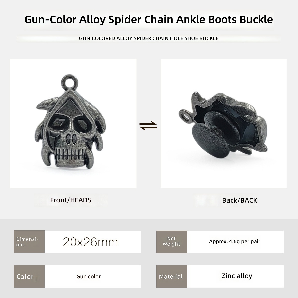 F1184-Gun color six-haired ghost head 20x26mm