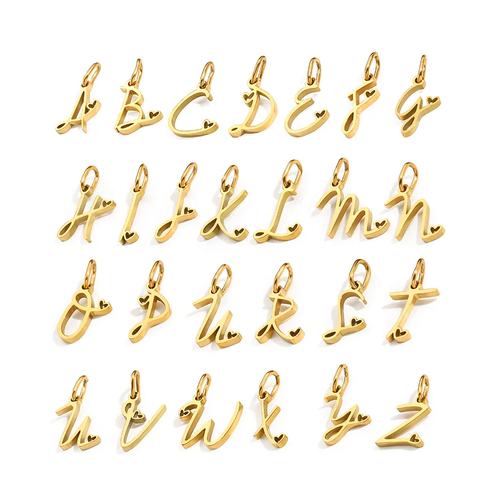 INS Stainless Steel 14K Gold PVD Plated DIY Love Heart Letter Alphabet Initial Charm Pendant Accessories Jewelry Fitting