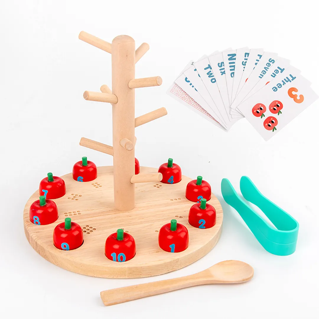 ילדי עץ חינוכיים מתמטיקה למידה צעצוע אפל עץ משחק תיאום עין היד עבור תינוק ילדי כרטיסי היגיון