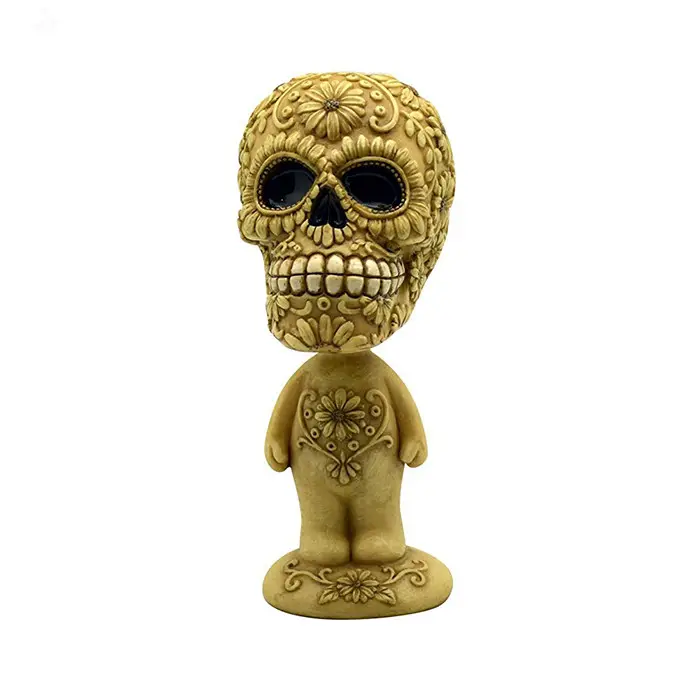 Color hueso de Día de los muertos calavera de azúcar hombre cabeza de Bobble