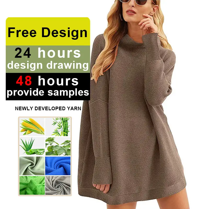OEM/ODM round neck high neck long sleeved cotton wool loose casual women's top knitted sweater women's sweater