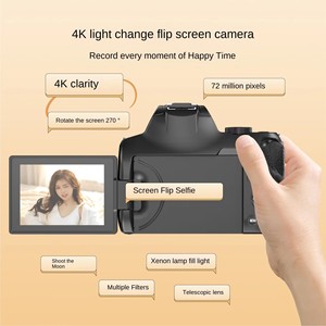 Zoom quang học 10X 270 ° Máy quay video HD màn hình lật 4K chuyên nghiệp, máy ảnh kỹ thuật số DSLR hỗ trợ thẻ nhớ SD dành cho nữ sinh đi du lịch - Product Image 5