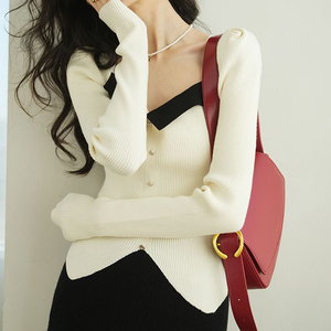 复古经典撞色方领长袖针织毛衣女春夏新款女士套头衫 - Product Image 5