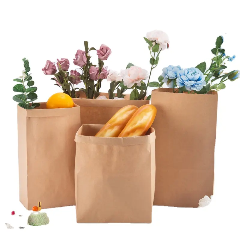 Bolsa de papel Kraft Biodegradable para flores, Logo de impresión personalizada, a prueba de aceite para restaurante, gruesa, entrega de alimentos