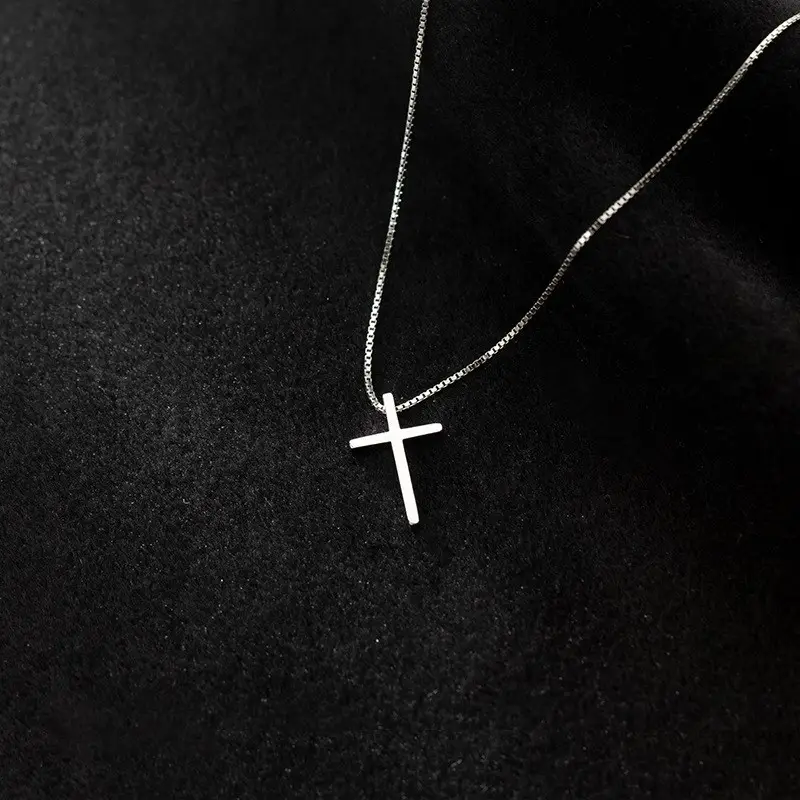 Collane cristiane con ciondolo a forma di croce in argento Sterling 925 semplici gioielleria raffinata per le donne
