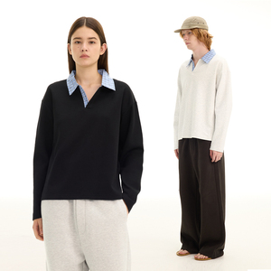 Erkekler İçin Üniseks Ağır Kumaş Büyük Beden Özel Baskı LOGO'lu Kare Kesim Crop Tişört Flanel Termal Pamuklu Çift Katmanlı Uzun Kollu Polo Tişört - Product Image 4