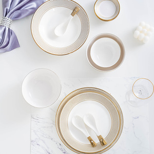 高品质黄金菜肴装饰骨瓷婚礼盘子供应彩色餐具套装使用 - Product Image 4