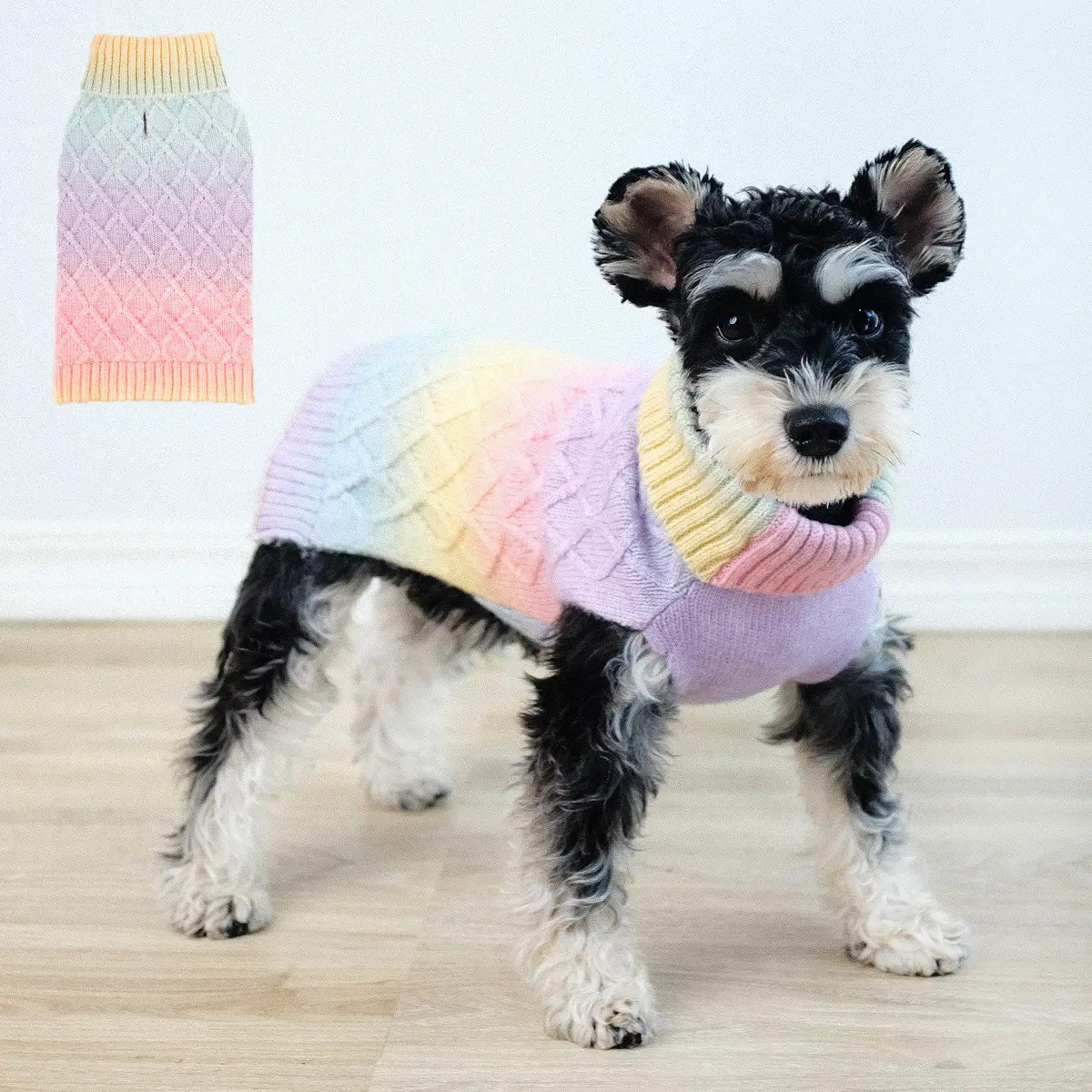 Winter Small Dog Sweater Einfache High Neck Gradient Regenbogen Cat Sweater Hunde kleidung für kleine Hunde