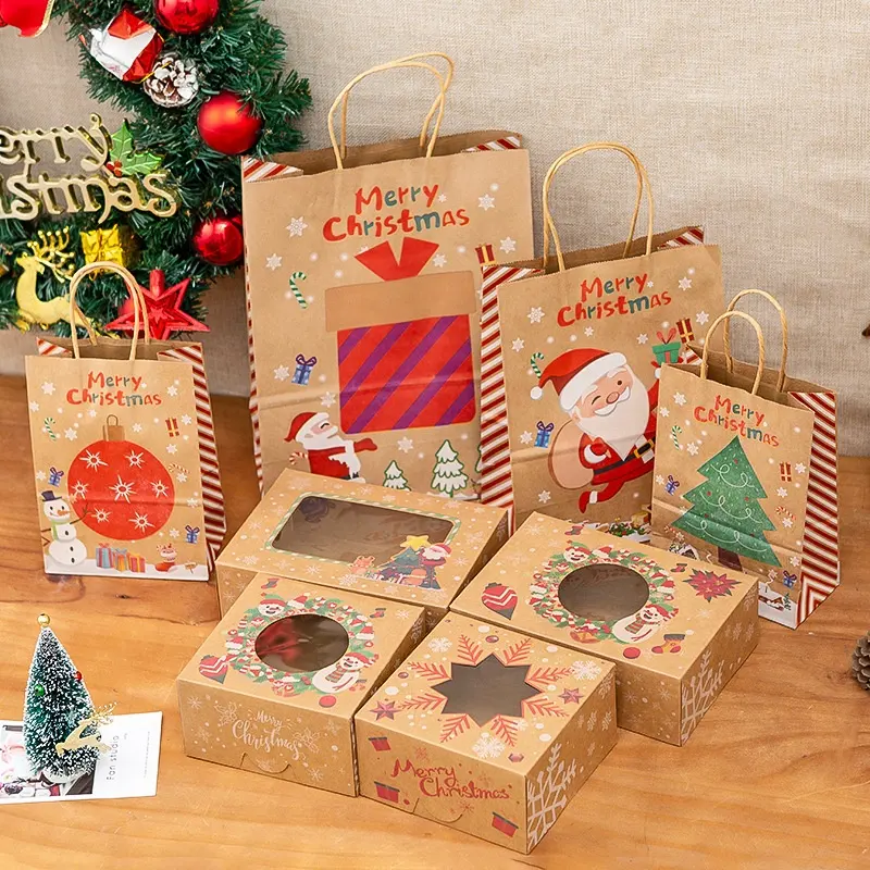 Delicato nastro fai-da-te avvolto in carta Kraft cartone decorazioni natalizie Popcorn cacao caldo dolci dolcetti confezione regalo per Goodies