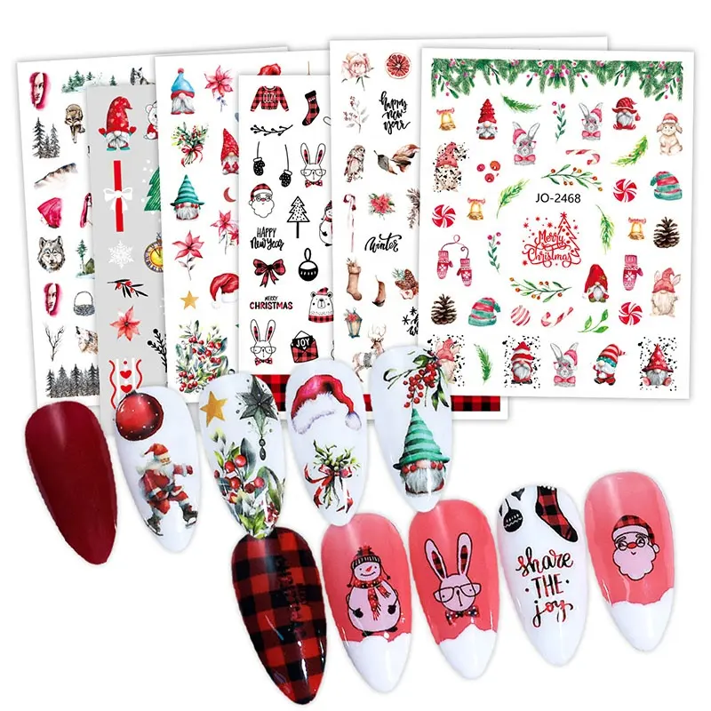 2023 pegatinas de uñas de árbol de dibujos animados de Navidad para decoración de arte adhesivo calcomanías de uñas de calcetín de Navidad