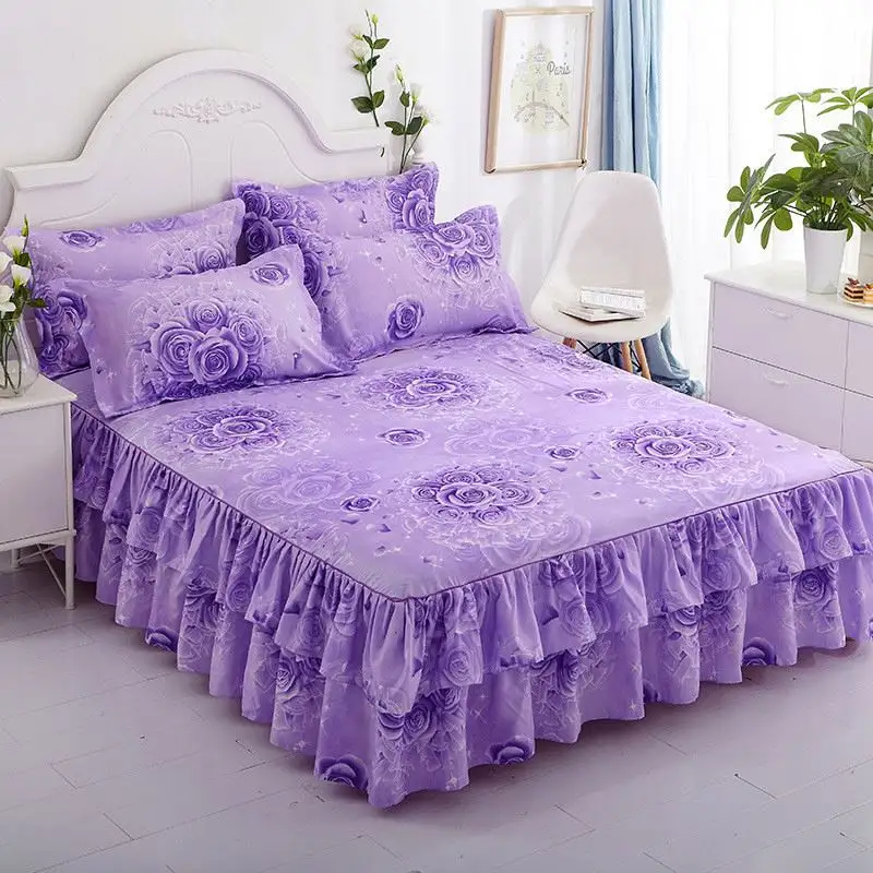 Seprai Tempat Tidur Lembut, Sprei Tekstil Lembaran Datar Penutup Tempat Tidur Bunga Hangat