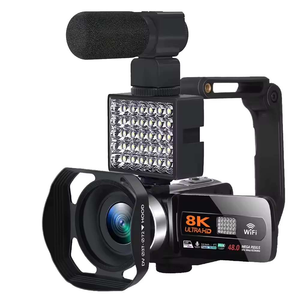 Noir-8K DV + Microphone + Lumière + Poignée + Couvercle d'obturateur