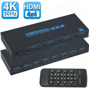 4K HDMI Matrix Switcher 4×4 4K@30hz HDMI Video Matrix Switcher Splitter 4 in 4 Out IR Fernbedienung für PS4 Kamera PC Monitor