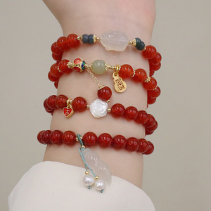 2024 แฟชั่นหญิงเครื่องประดับสร้อยข้อมืออาเกตสีแดงธรรมชาติ Hotan หยกชอลซิโดนีถั่วลิสงโชคดีมือสตริงอะคาเซียถั่วทองบัตตา - Product Image 1