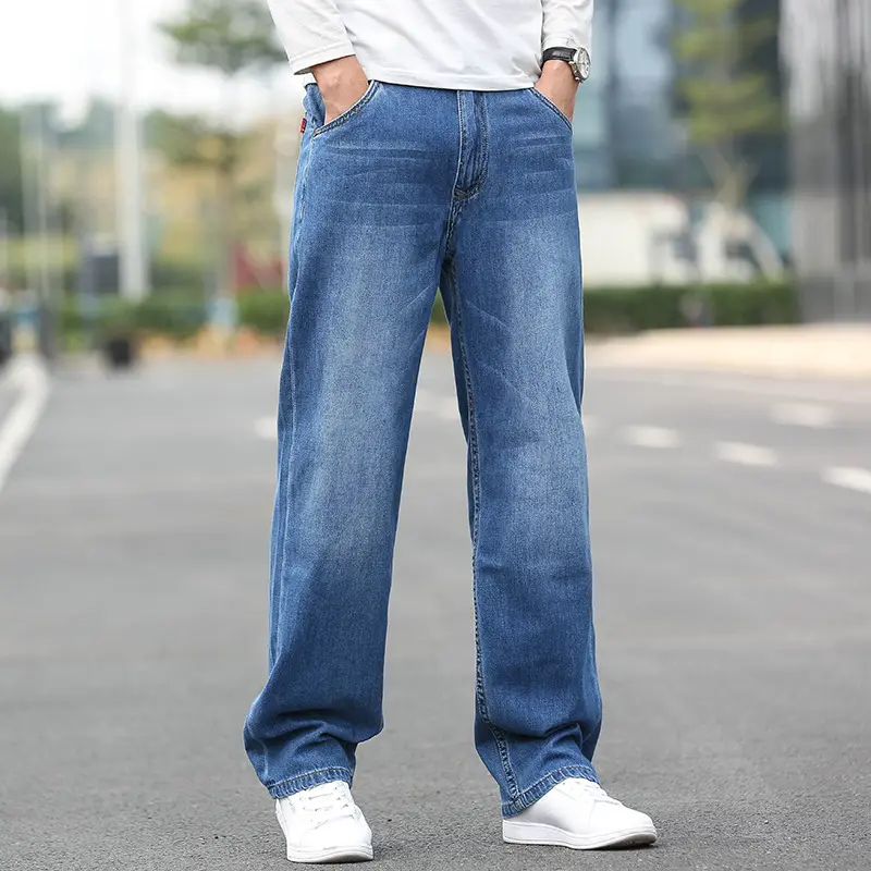 Nhà Sản Xuất Của Tùy Biến Người Đàn Ông Của Baggy Kích Thước Lớn Lỏng Thẳng Jeans Xe-Eo 100% Cotton Giải Trí Denim Quần
