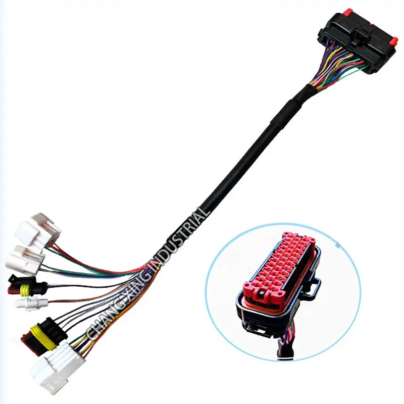Factory Customized Auto Wiring Harness ECU 34Pin Plug Waterproof Connector Flame-retardant Car Wiring Harness Assembly