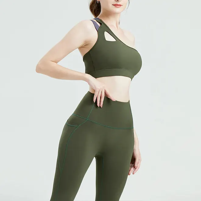 Costume personnalisé de haute qualité pour femmes vêtements de fitness leggings d'entraînement de yoga ensemble de deux pièces vêtements pour femmes pantalons de poche vêtements de yoga pour femmes