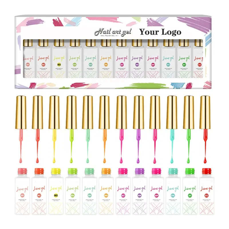 12 Color Nail Art Salon Colors Painting Gel Neon Line Art Gel Polish Kit OEM Soak Off UV Gel Nail Polish Liner