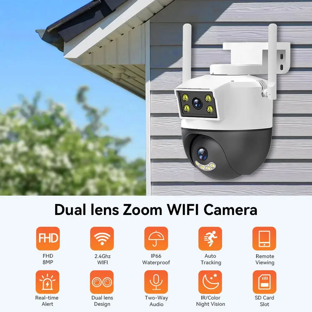 Ống kính kép Ip Camera Wifi 2MP GIÁM SÁT máy ảnh không dây ngoài trời nhà thông minh tầm nhìn ban đêm V380 zoom kỹ thuật số CCTV Camara