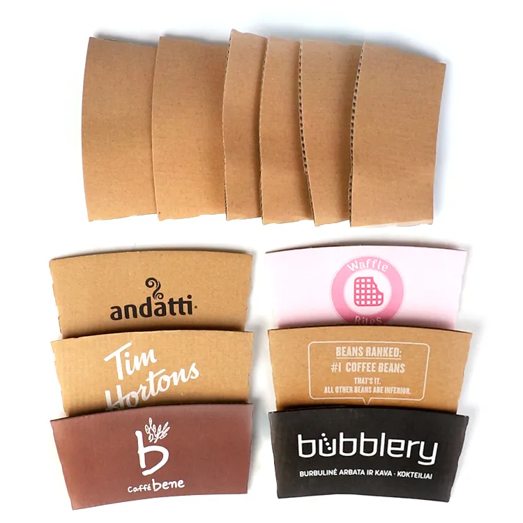 Jaqueta de papel Kraft ondulado compostável biodegradável descartável para café, mangas de copo quente em massa
