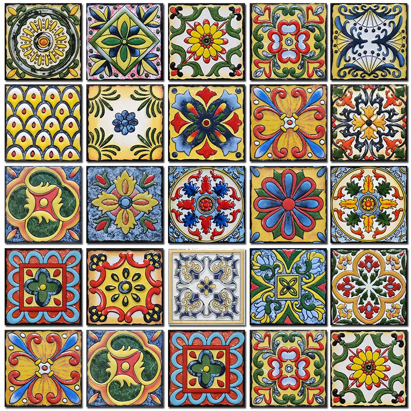 Nova Chegada Marrocos Espanhol Francês 100*100 Flower Pattern Mosaic Tile Cerâmica Porcelana 3D Telhas da Parede para Banheiro e WC