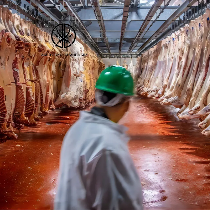 Attrezzatura per macello Halal attrezzo per macellaio per bovini pista per refrigerazione per carcasse macellazione di mucche linea di macchine sbalorditive