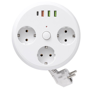 Placa de enchufe de extensión USB multifunción estándar europeo toma de corriente de cable retráctil multiorificio con enchufe USB y tipo C - Product Image 1