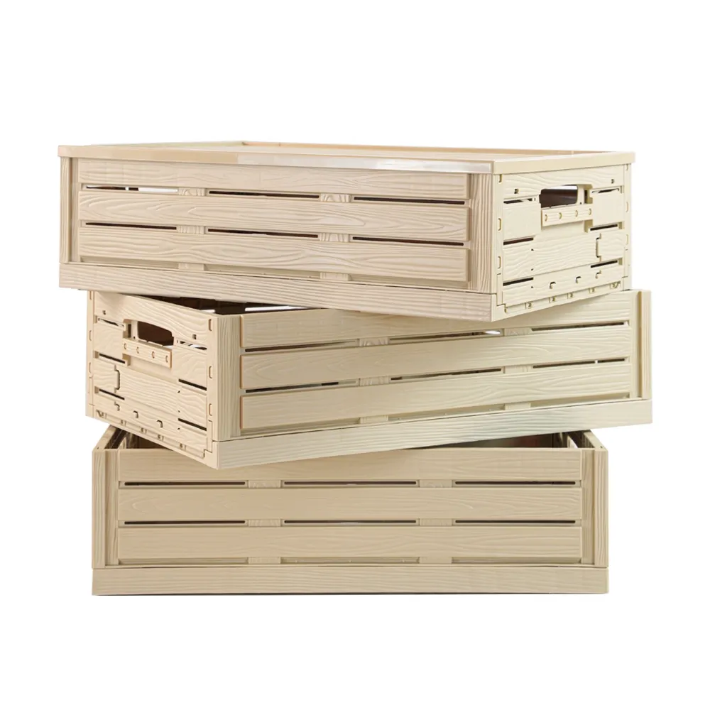 Cesta de colheita dobrável de madeira natural rústica tipo caixas para exibição de armazenamento