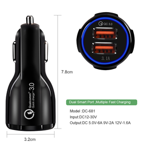 20W総出力カーチャージャー2 USBポートQC3.0クイックチャージ3.1A各12 V-24V多デバイス用ワイド電圧入力ABS材料 - Product Image 5