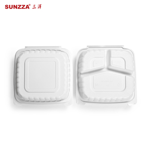Sunzza özelleştirilmiş tek kullanımlık biyobozunur tasfiye togo bento yemek kabı 6/8/9 inç kare hamburger kutusu bölmesi ile - Product Image 5