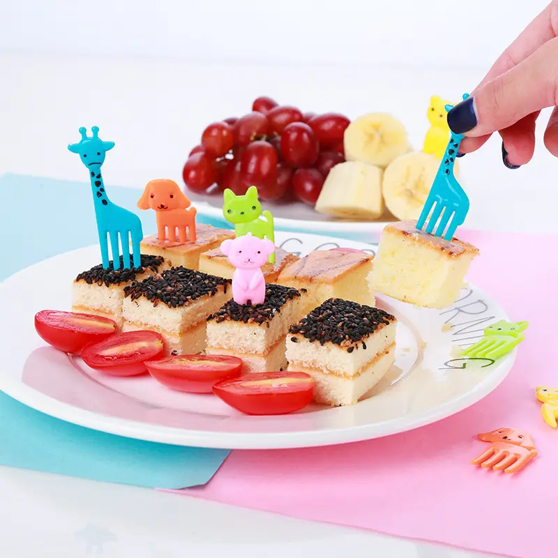 Garfo de plástico para festa em forma de animal, conjunto de garfo para criança