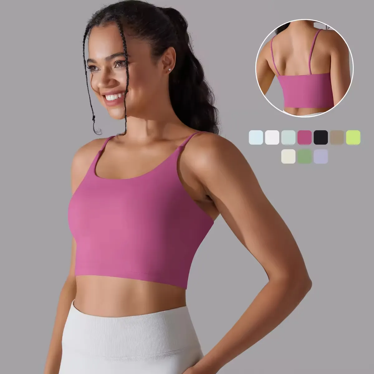 Spaghetti con spalline sottili da palestra Fitness sport con palangari per Yoga reggiseno sportivo Ultra morbido da donna imbottito