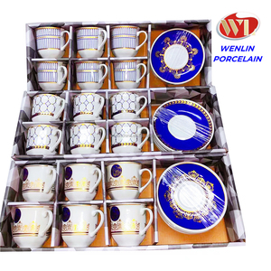 สง่างามอาหรับตุรกีถ้วยกาแฟเซรามิกและจานรอง12ชิ้นหรือ24ชิ้นการออกแบบที่กำหนดเองพอร์ซเลนชุดชา - Product Image 3