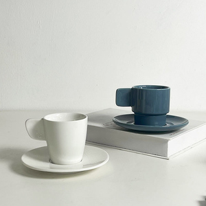 İtalyan Ins tarzı düz renk minimalist öğleden sonra çay seti süt latte kahve fincanı ve plaka retro fransız mini seramik fincan - Product Image 3