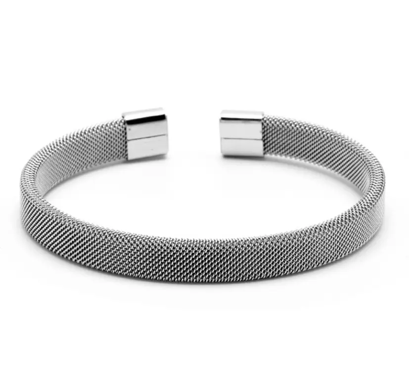 Simple cool men stainless steel mesh silver cuff 10mm bracelets