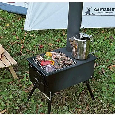 Mini Parrilla de carbón portátil para acampada, barbacoa para exteriores, Picnic, negra con mango, estufa de tienda, parrilla plegable para senderismo