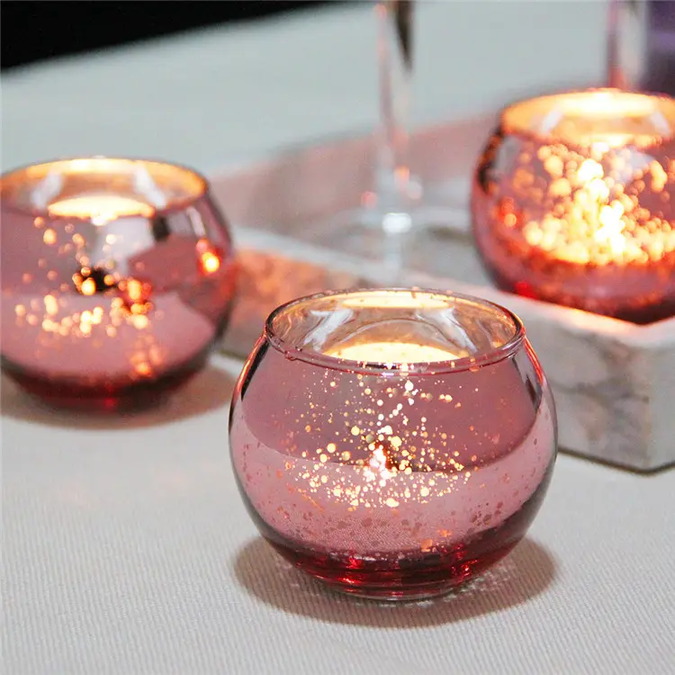 Barattoli di candela rotondi in vetro elettrolitico di alta qualità candeliere Tealight portacandele votivi a sfera con cielo stellato per la casa di nozze