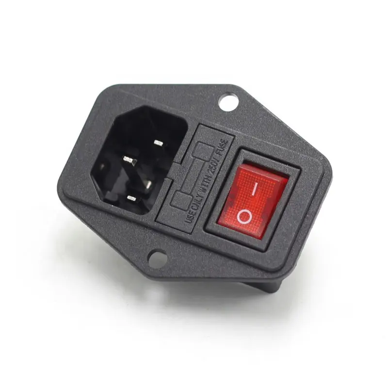 IEC 320 C14 3 Pin inlet connector plug power socket with 10A fuse holder socket male connector have screw