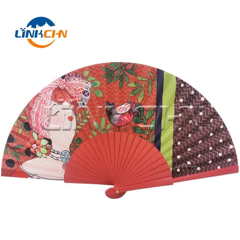 Personalized silk wood hand fan for wedding gifts