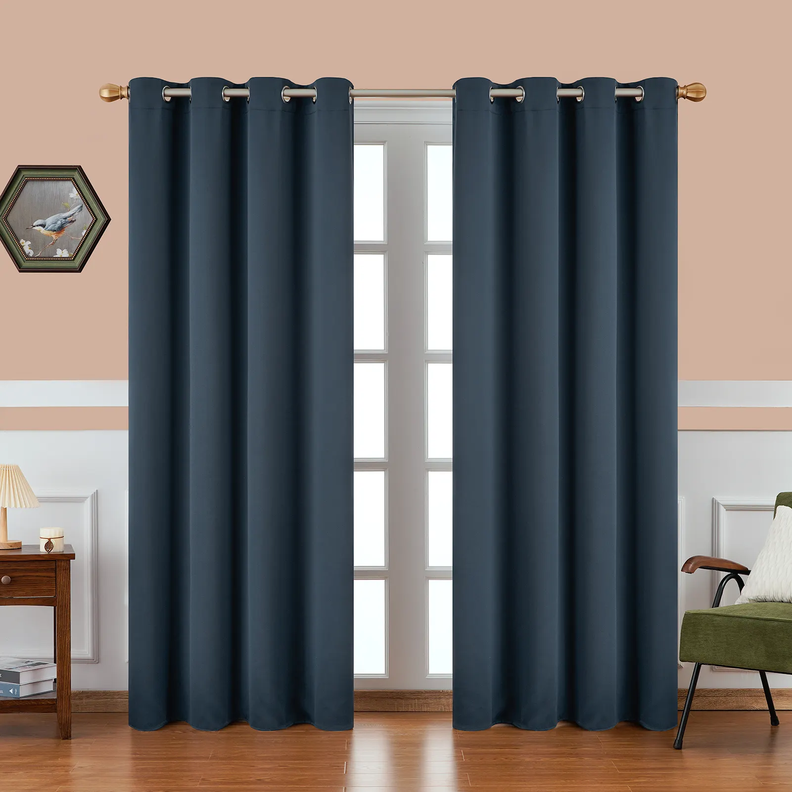 Paneles de cortina de Protección de Privacidad, tela sombreada completa para sala de estar, alto sombreado negro