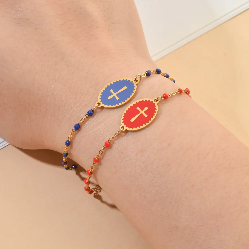 Nuovi semplici braccialetti a catena in acciaio inossidabile con croce cristiana per le donne gioielli religiosi braccialetti con polsino fortunato regalo all'ingrosso