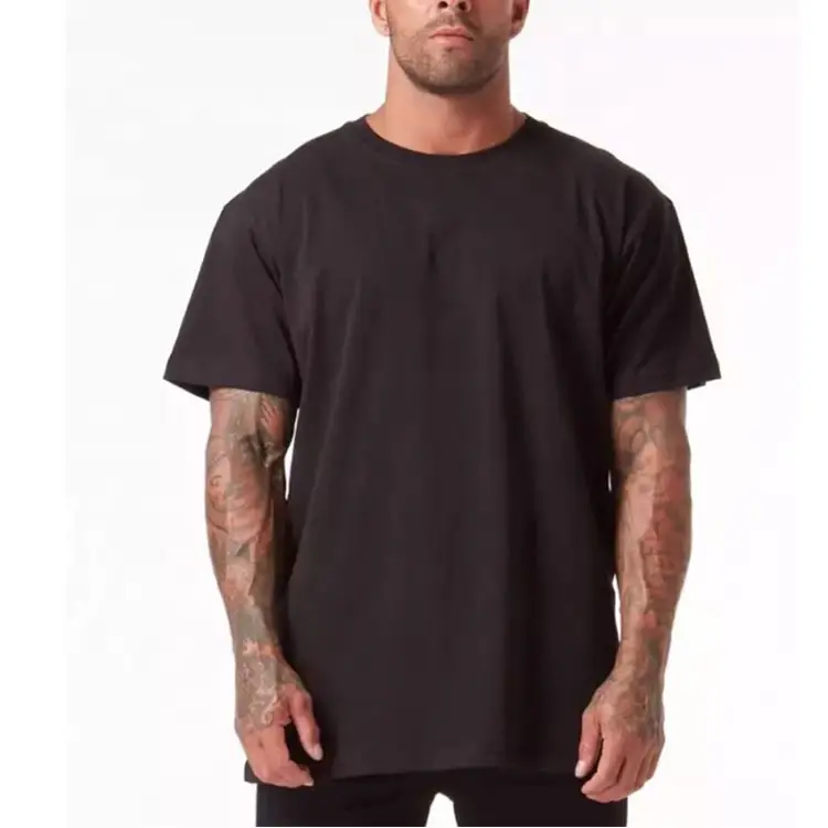 Camiseta personalizada de tela de algodón con cuello redondo negra para hombre