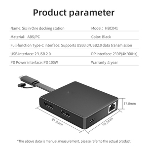 6 in 1 High Performance Docking Station Support up to 4K 60Hz HD Display RJ45 100W <strong>USB</strong> a Type C HUB Laptop for Computer Phone - Product Image 6