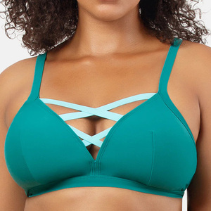 Ladymate ODM/OEM üstün De Bikini Para Mujer kadın kablosuz üçgen bardak çıkarılabilir yastıklı Bikini üstleri Strappy geri yüzmek Tops