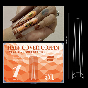 5XL ekstra uzun Traceless sahte Nail İpuçları 180 adet/kutu yarım/tam kapak kısa yeni genişletilmiş yumuşak jel fransız tırnak İpuçları yarım kapak yanlış - Product Image 3