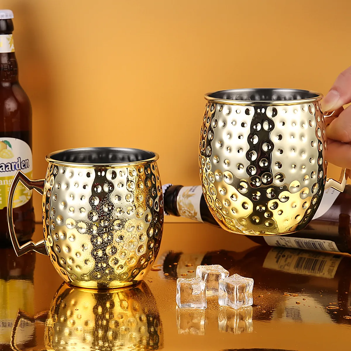 Tazza di rame per bere birra ovaloide martellata in ottone classico di vendita calda tazza Moscow Mule in acciaio inossidabile