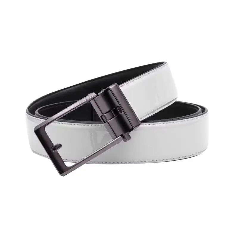 Custom Wholesale Alloy Cow Hide Leather Reversible Alloy Pin Buckle Leather golf Belts for Men