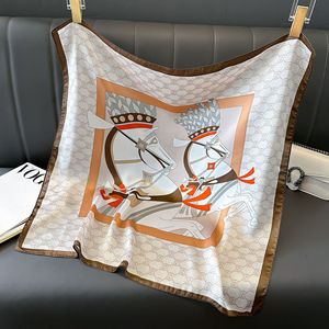 Women's Versatile Professional Printed <strong>K</strong>-Style <strong>Small</strong> Square Shawl New Simulated Silk Scarf for Summer Sun Protection Polyester - Product Image 1