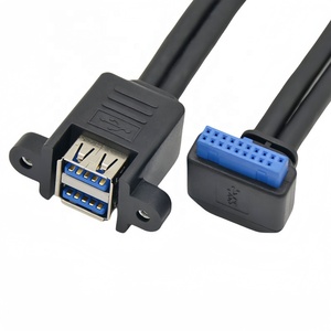 2 port Panel montaj USB 3.0 19 Pin kablo 90 derece dirsek yukarı aşağı IDE çift USB 3.0 uzatma kablosu anakart için - Product Image 1